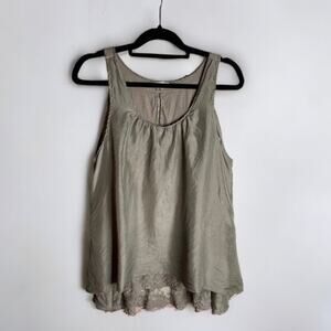 Garnet‎ Hill Gray Mixed Media Cotton/Silk Tank in High Low Tunic Top Sleeveless